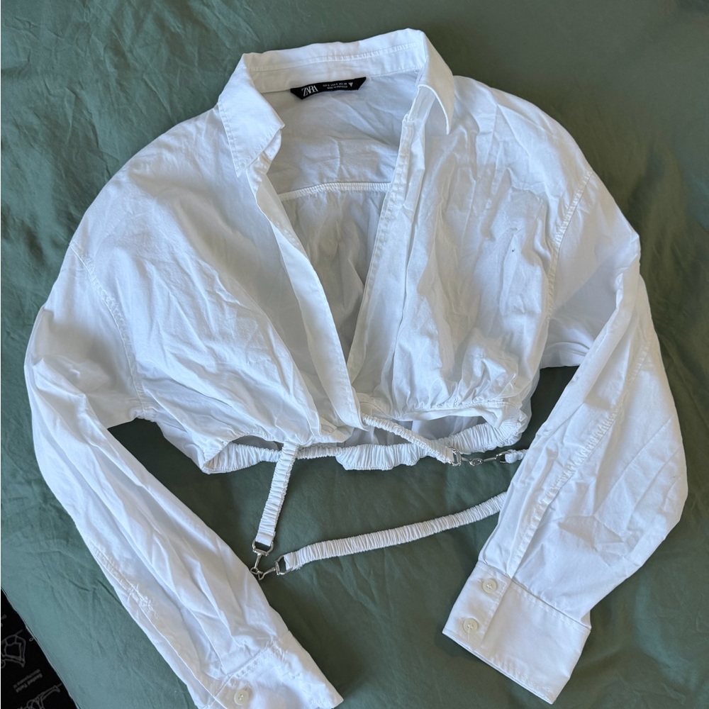 Zara White Shirt with Tag Detail